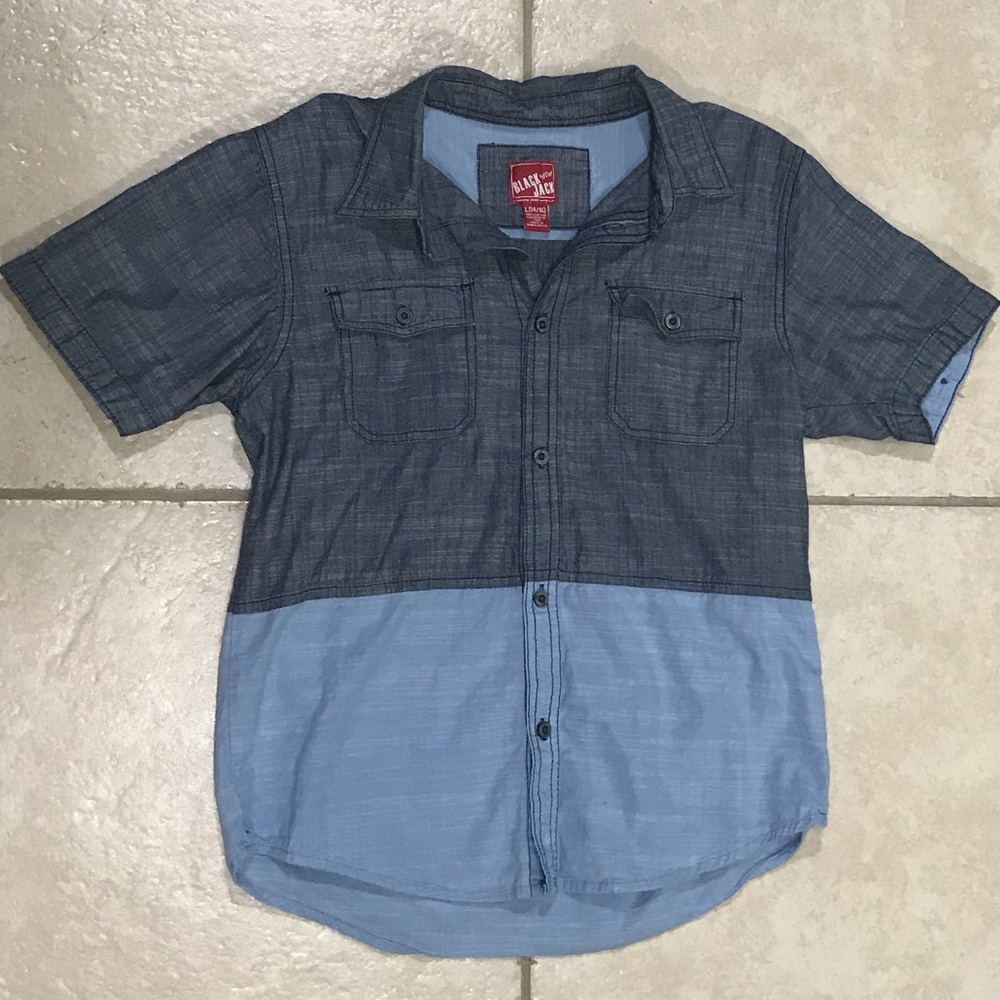 Boys Blue Colorblock Black Jack Button Up Shirt